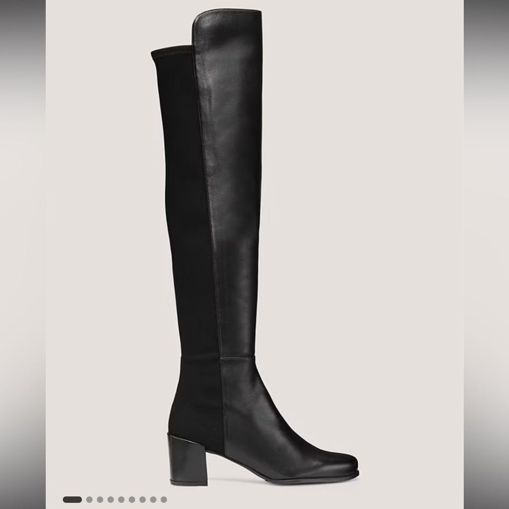Stuart Weitzman over-the-knee boots in black leather with a stretch bac